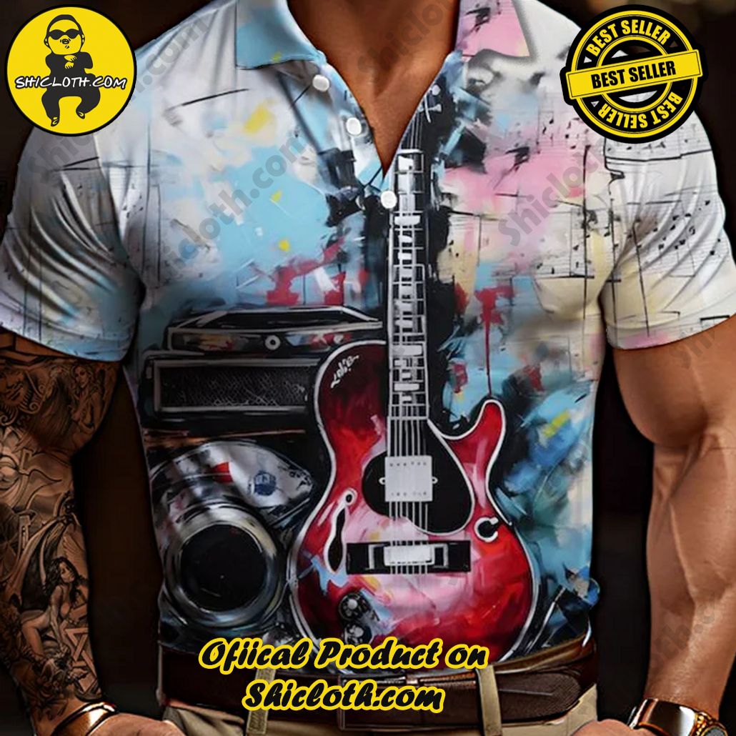 Graffiti Art Electric Guitar Rock Music Painting Printing Short Sleeve Polo