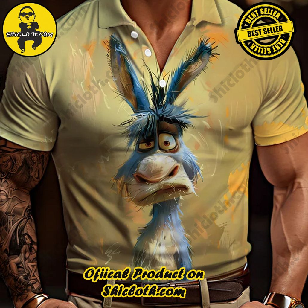 Hawaii Funny Animal Unhappy Donkey Art Painting Printing Short Sleeve Polo