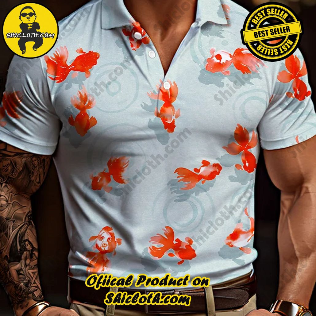 Lucky Red Koi Carps Printing Short Sleeve Polo