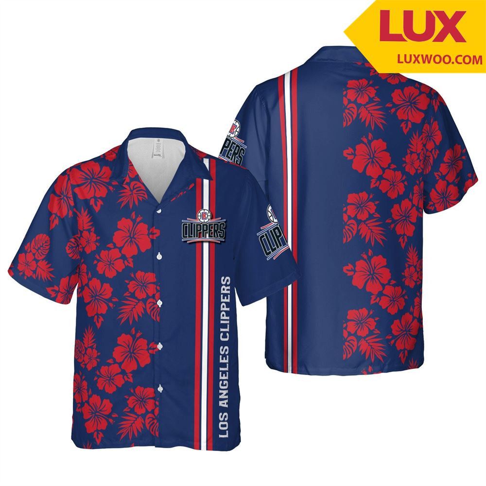 NBA Los Angeles Clippers Blue Red Hibiscus Flowers Trendy Hawaiian Shirt Aloha Shirt