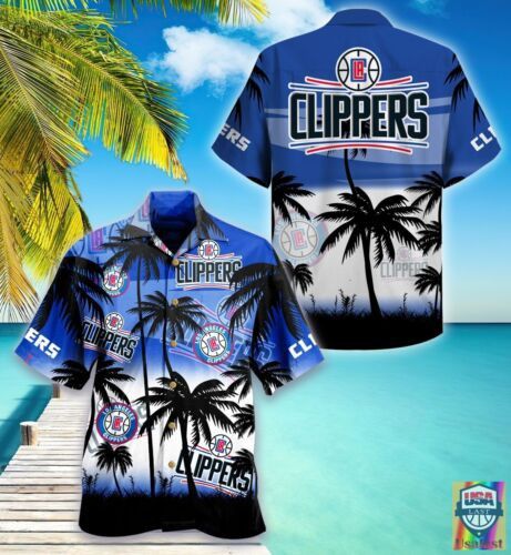 NBA Los Angeles Clippers Blue White Palm Tree Trendy Hawaiian Shirt Aloha Shirt