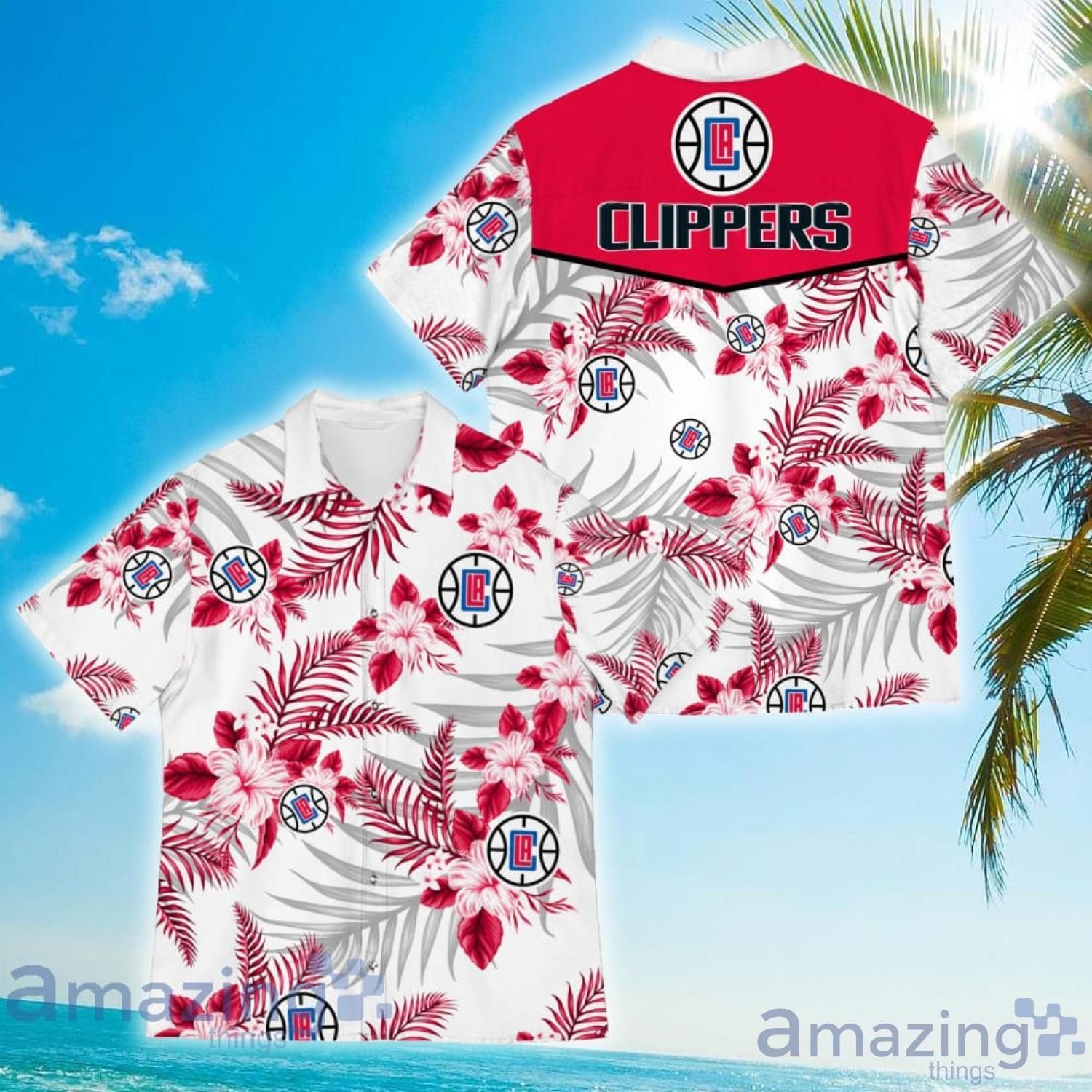 NBA Los Angeles Clippers Red White Tropical Flowers Trendy Hawaiian Shirt V3 Aloha Shirt