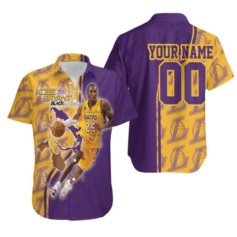 NBA Los Angeles Lakers Custom Name Number Kobe Bryant 24 Black Mamba Trendy Hawaiian Shirt Aloha Shirt