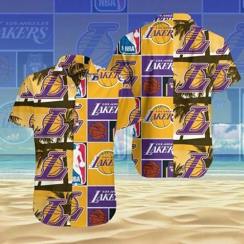 NBA Los Angeles Lakers Golden Purple Palm Trees Trendy Hawaiian Shirt Aloha Shirt
