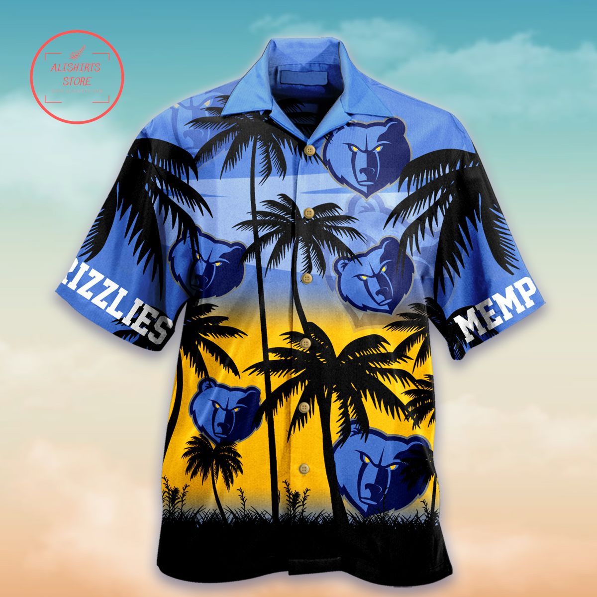 NBA Memphis Grizzlies Blue Yellow Palm Trees Trendy Hawaiian Shirt Aloha Shirt
