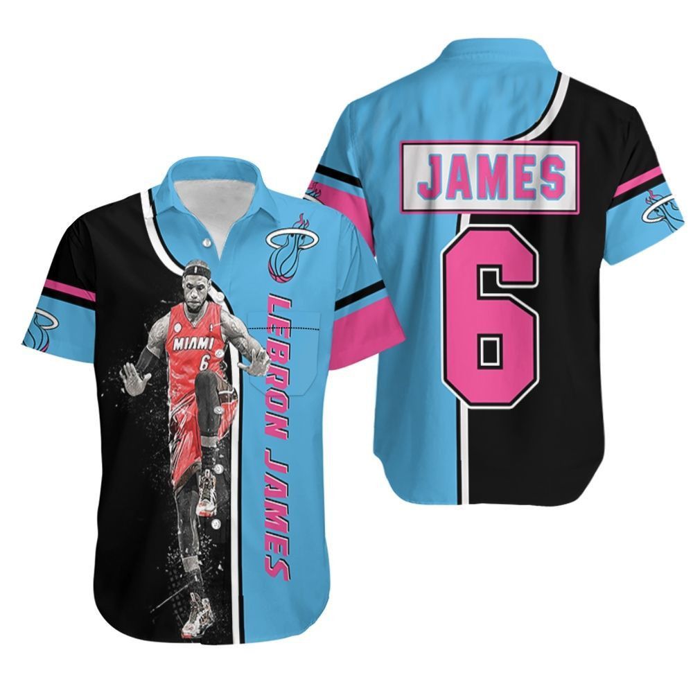 NBA Miami Heat Blue Black Lebron James 6 Warm Up Trendy Hawaiian Shirt Aloha Shirt