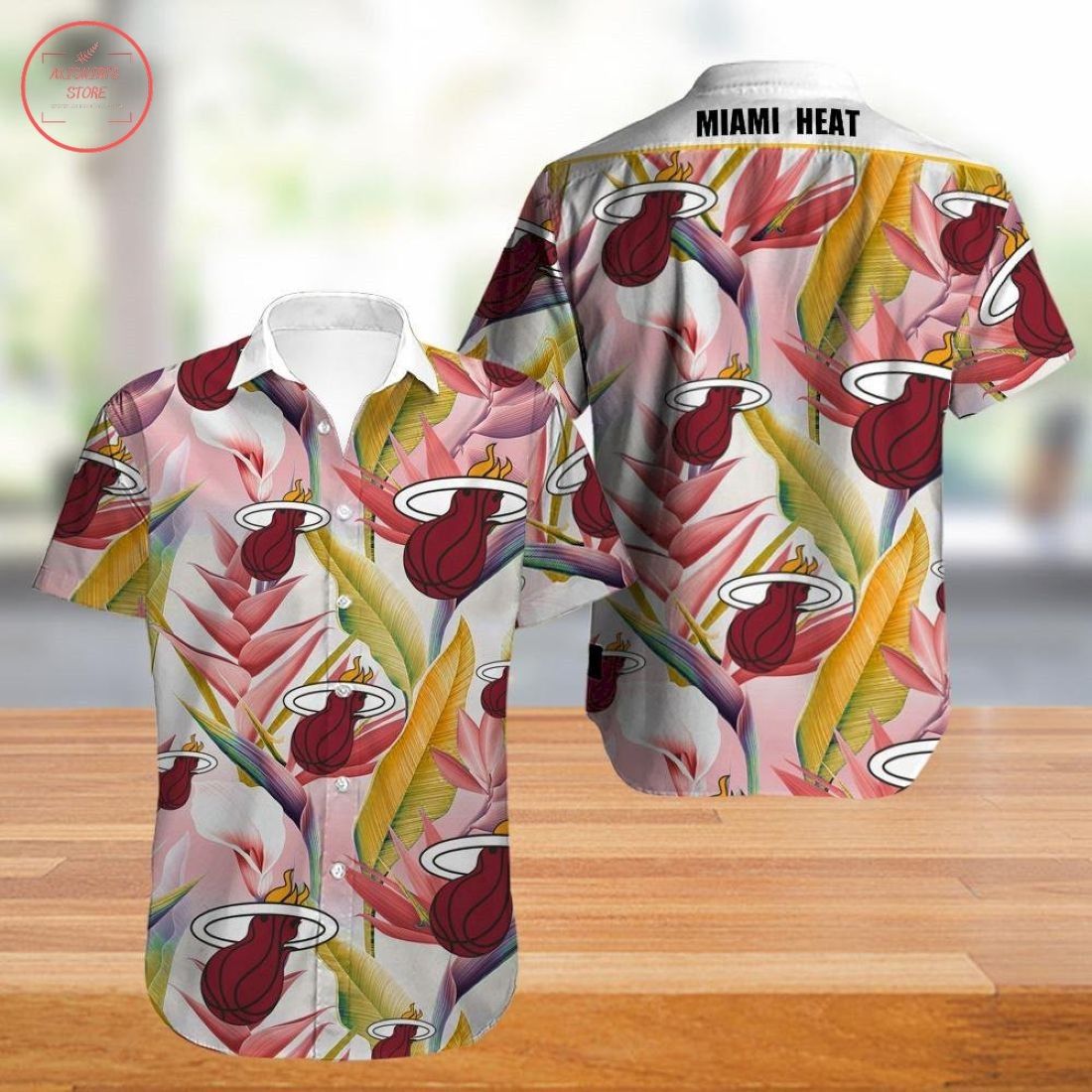 NBA Miami Heat Pink Yellow Tropical Flowers Trendy Hawaiian Shirt Aloha Shirt