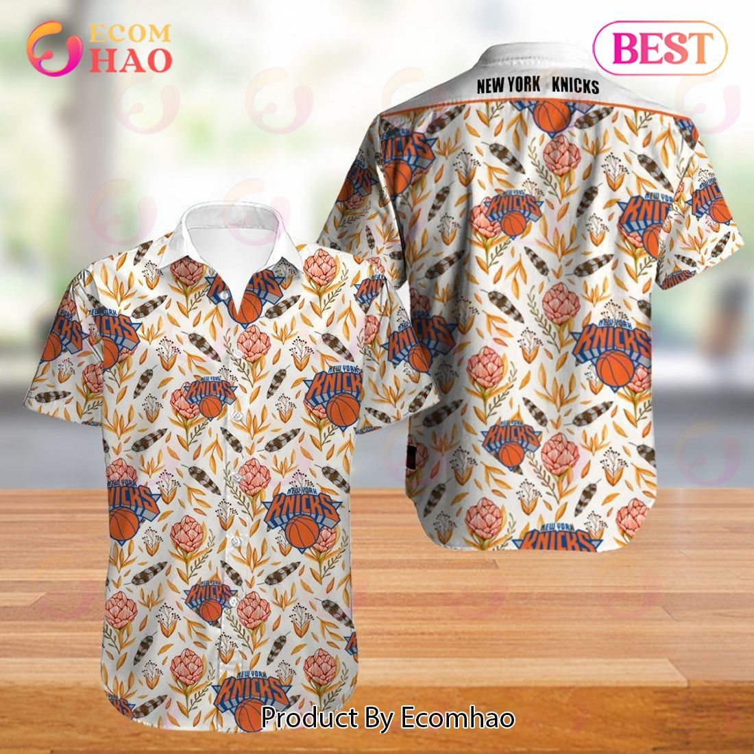 NBA New York Knicks White Orange Tropical Flowers Vintage Trendy Hawaiian Shirt Aloha Shirt