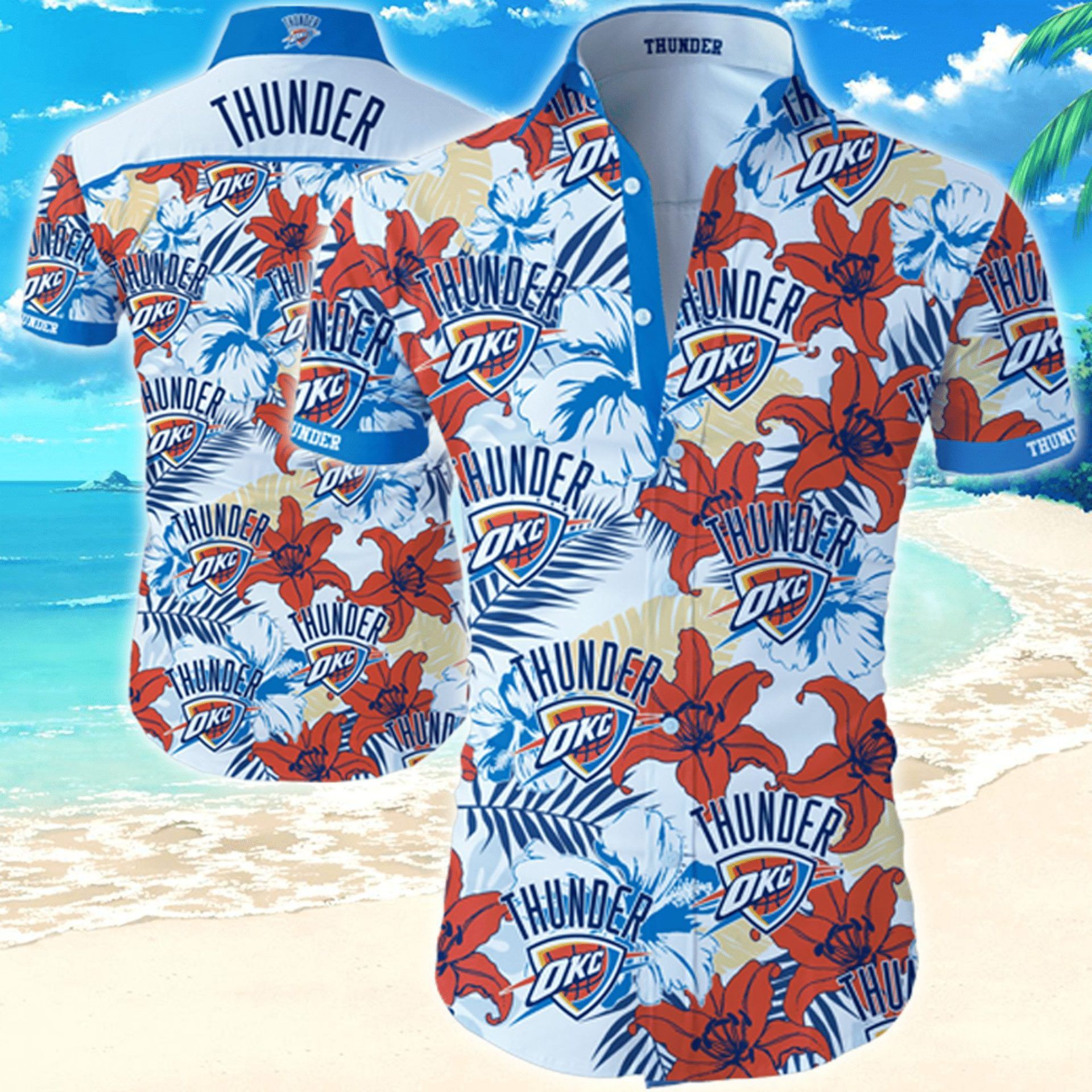 NBA Oklahoma City Thunder Tropical Hibiscus Flowers Trendy Hawaiian Shirt V2 Aloha Shirt
