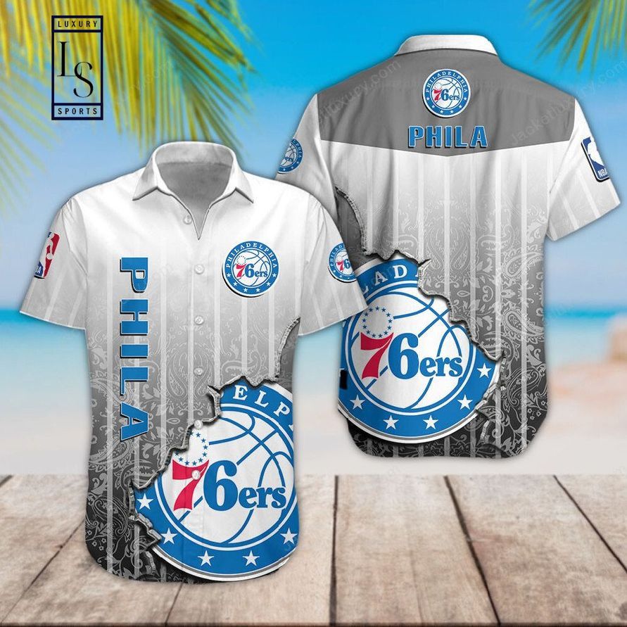NBA Philadelphia 76Ers Light Gray Scratch Trendy Hawaiian Shirt Aloha Shirt