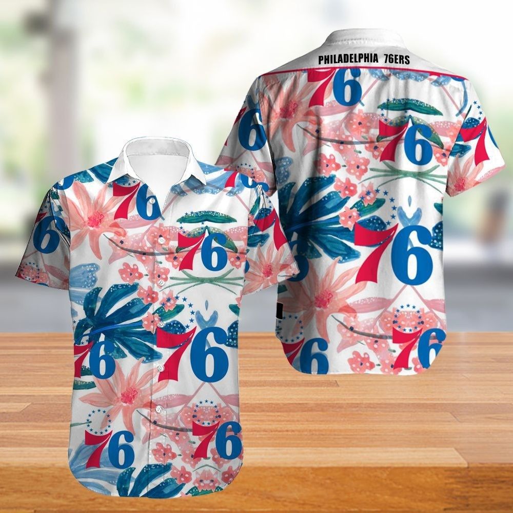 NBA Philadelphia 76Ers Tropical Flowers Trendy Hawaiian Shirt Aloha Shirt
