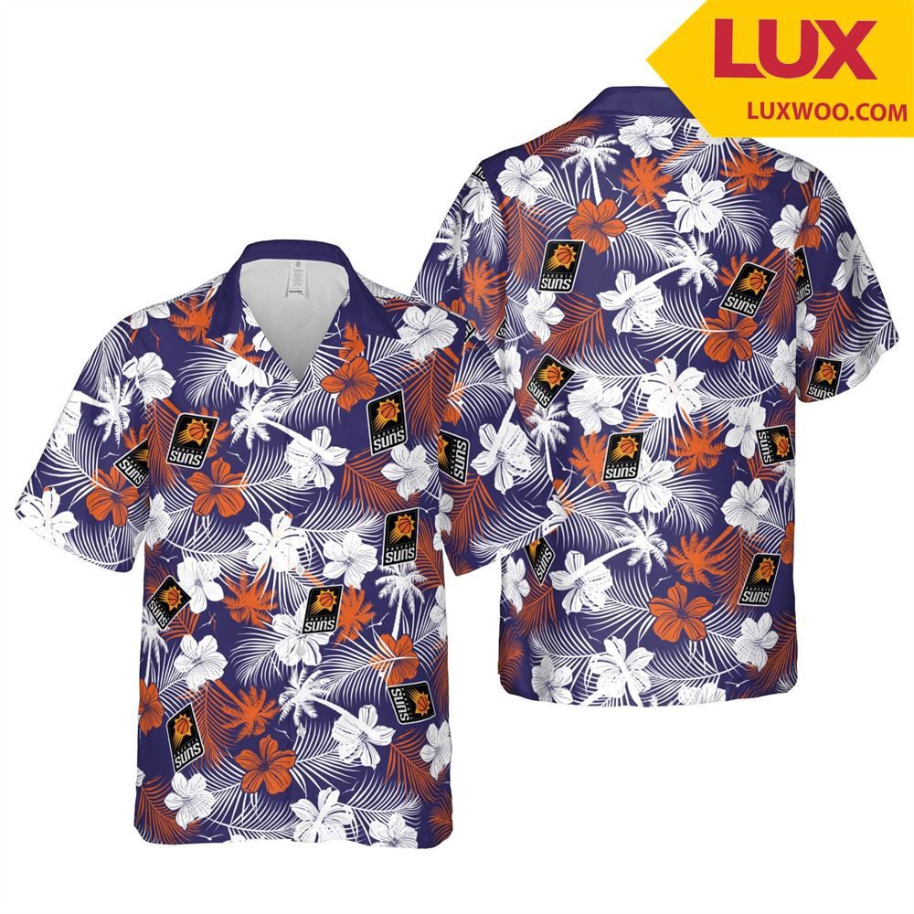 NBA Phoenix Suns White Orange Tropical Flowers Trendy Hawaiian Shirt Aloha Shirt