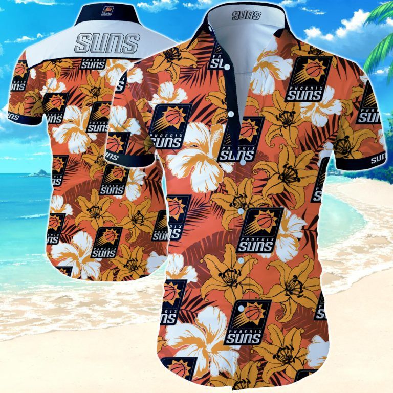 NBA Phoenix Suns Yellow Orange Hibiscus Flowers Trendy Hawaiian Shirt Aloha Shirt