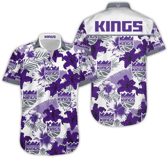 NBA Sacramento Kings Purple Tropical Flowers Trendy Hawaiian Shirt V3 Aloha Shirt