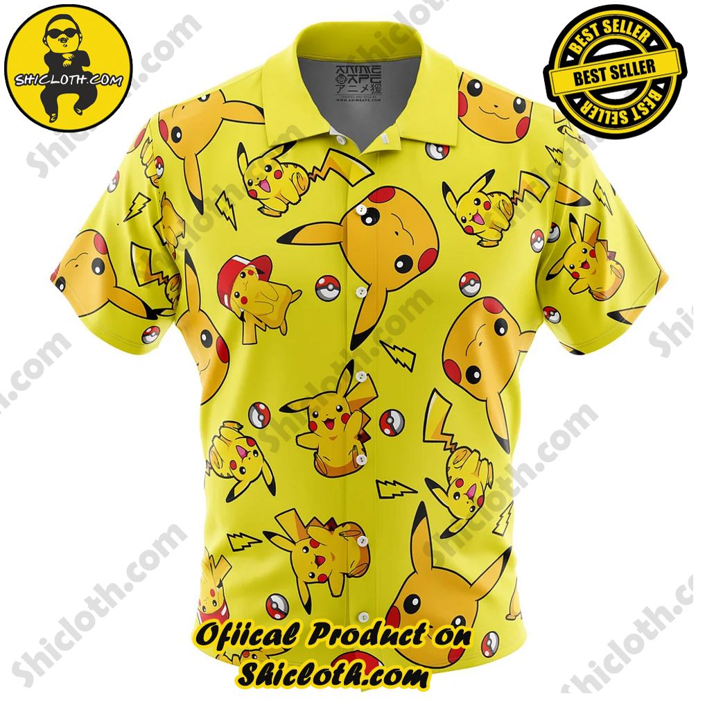 Pikachu Pattern Pokemon Button Up Hawaiian Shirt