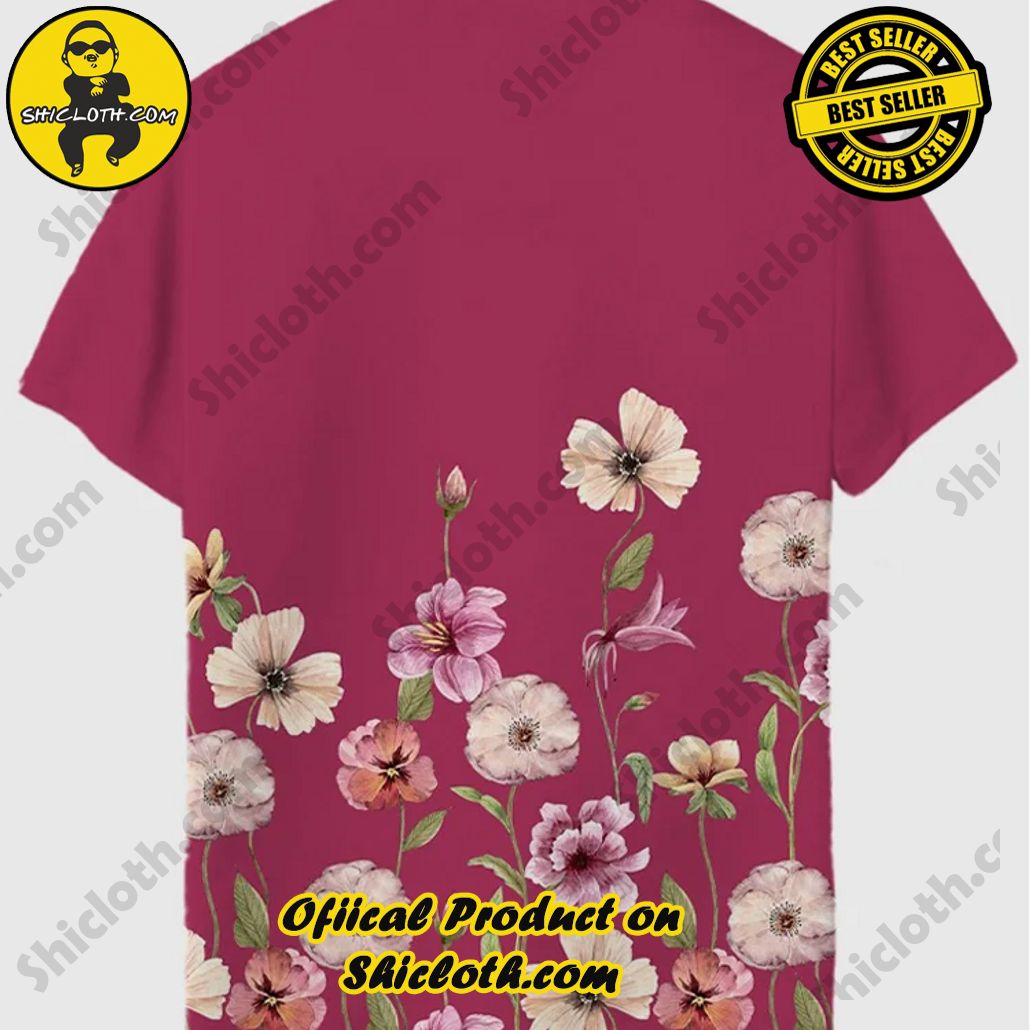 Pink Romantic Classical Floral Printing Short Sleeve Polo 3 Pink Romantic Classical Floral Printing Short Sleeve Polo - Image 3