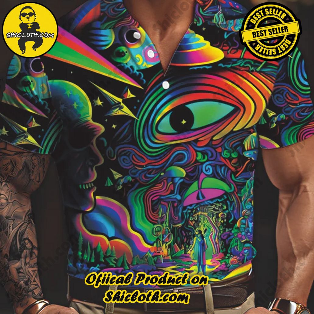 Psychedelic Hippie Magic Eye Printing Short Sleeve Polo