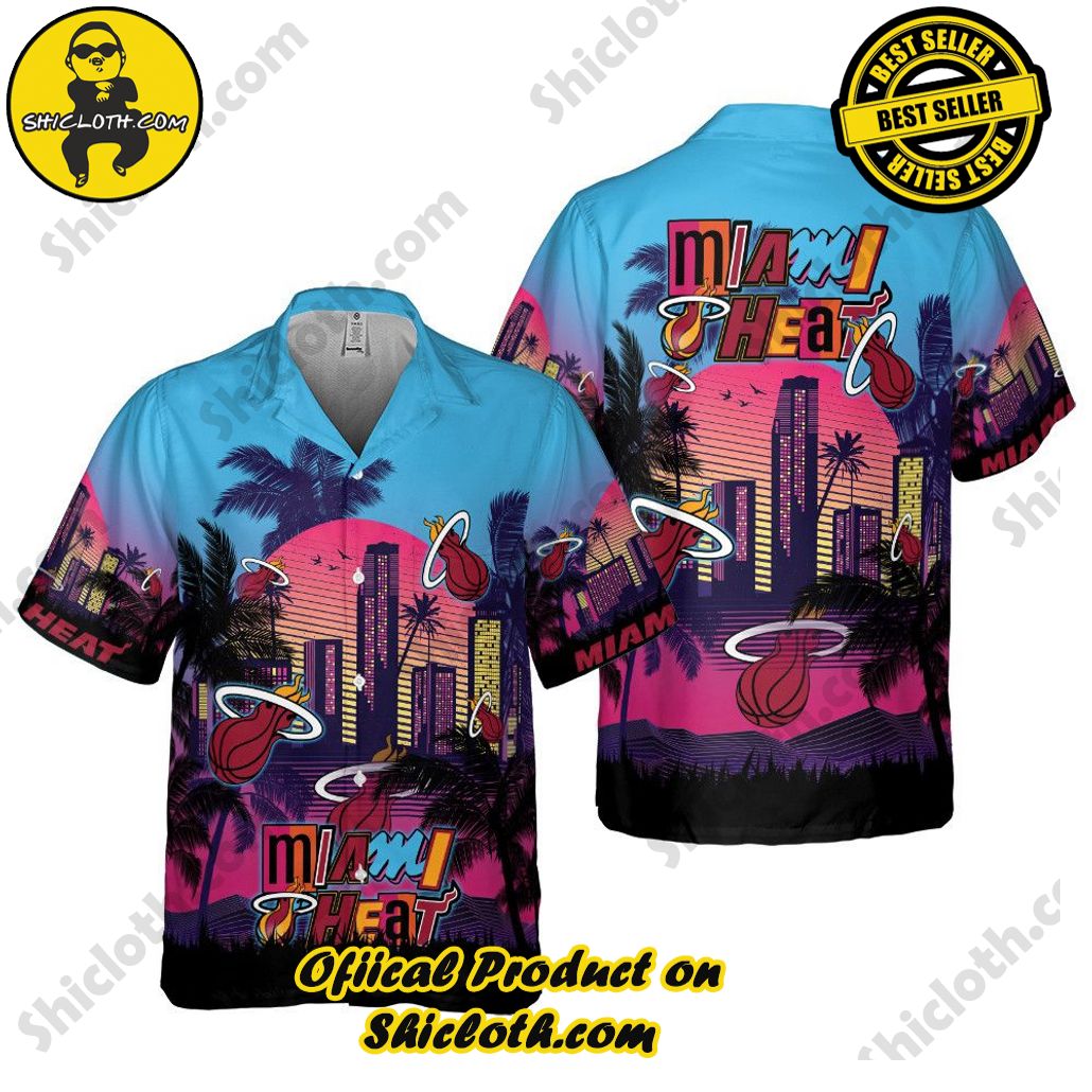 Signature Aloha Shirt with Miami Heat Beach Sunset