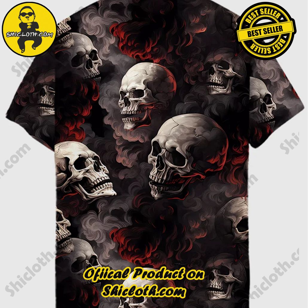 skulls with flames on black printing short sleeve polo 2 8HRdV