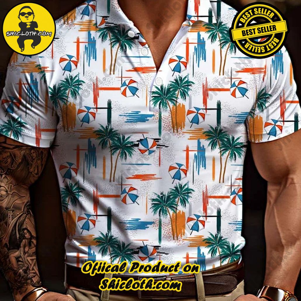 Stylish Hand Painted Summer Beach Pattern Printing Short Sleeve Polo