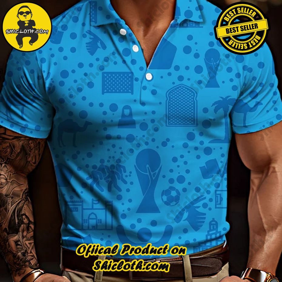 Blue Sport Design Football Element Pattern Printing Short Sleeve Polo