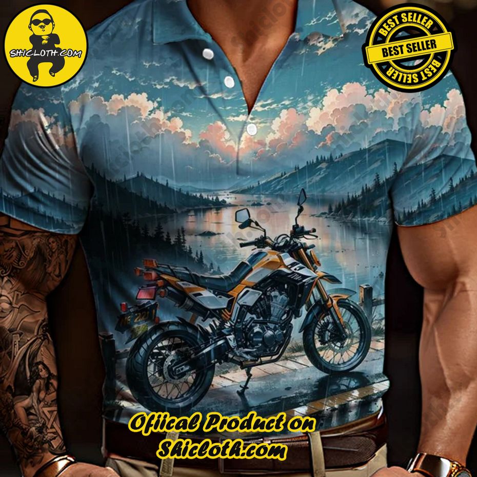 Cool Motorcycles And Landscape Paintings Printing Short Sleeve Polo