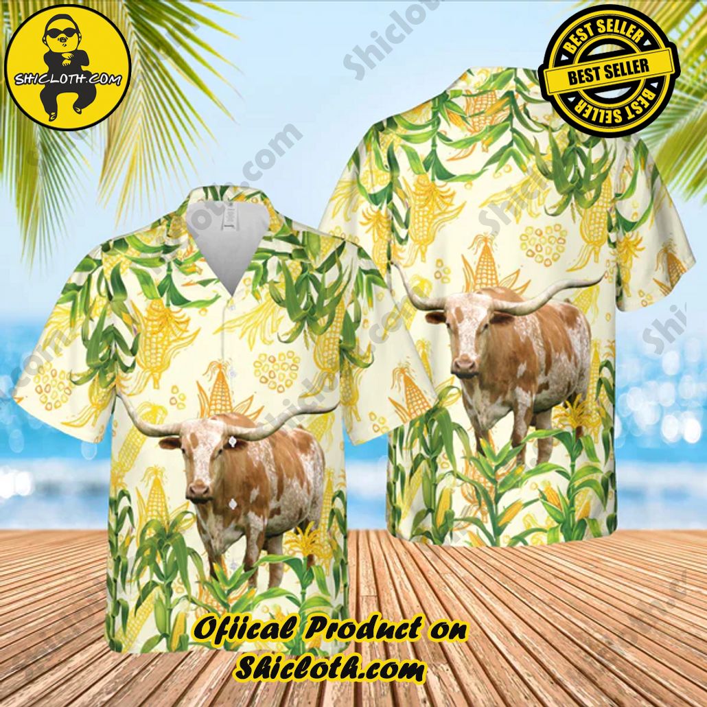 Corn Farm Texas Longhorn All Over Printed 3D Trendy Hawaiian Shirt
