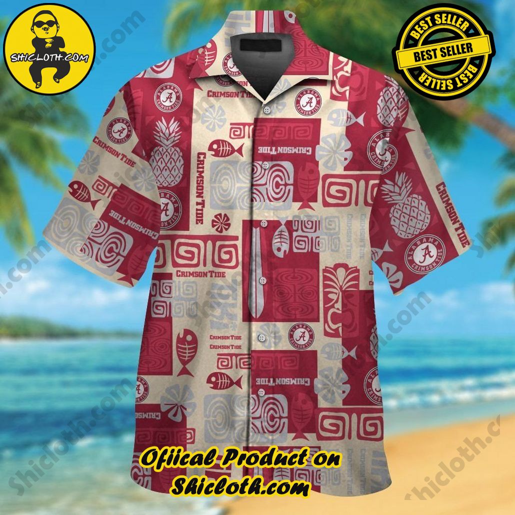 Crimson Tide Alabama Hawaiian Short Sleeve Elegance Shirt Tropical Design
