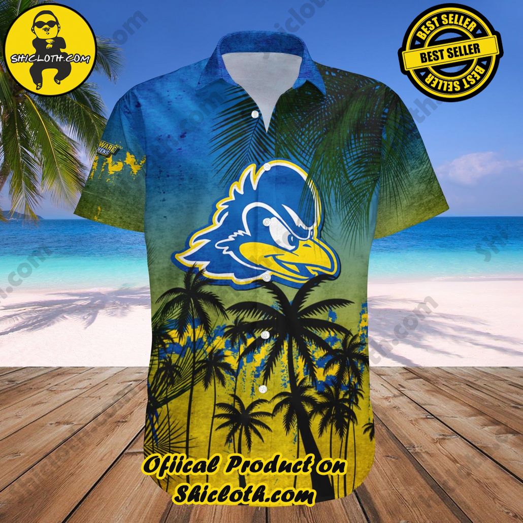 Delaware Blue Hens Hawaii Shirt Coconut Tree Tropical Grunge NCAA