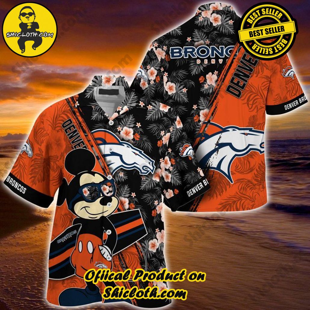 Denver Broncos NFL Summer Hawaiian Shirt Mickey And Floral Pattern