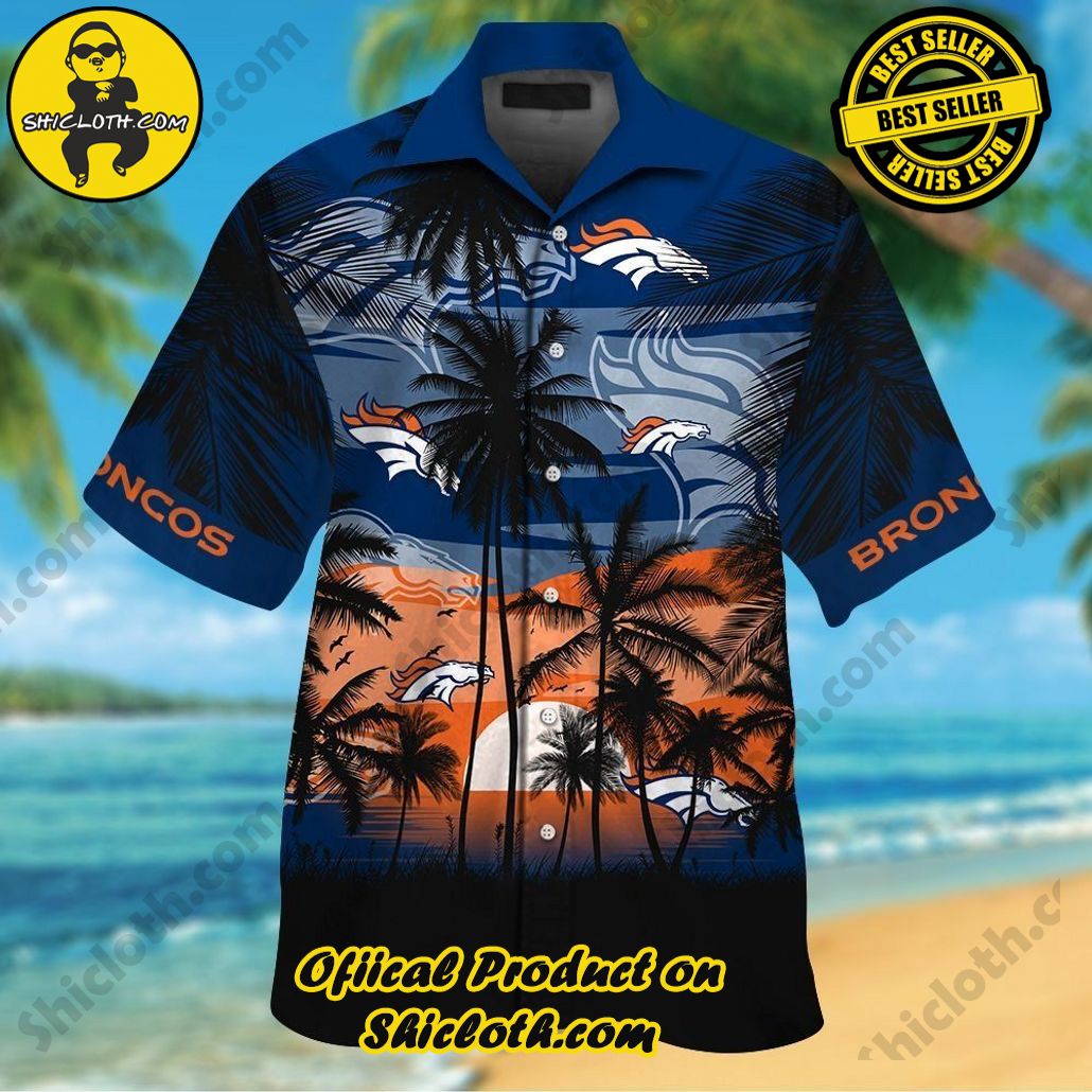 Denver Broncos Short Sleeve Button Up Tropical Shirt Hawaiian Shirt
