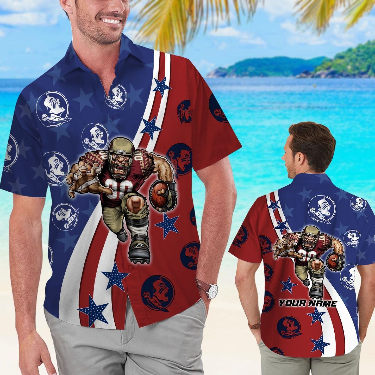 Florida State Seminoles American Flag Name Personalized Tropical Hawaiian Shirt