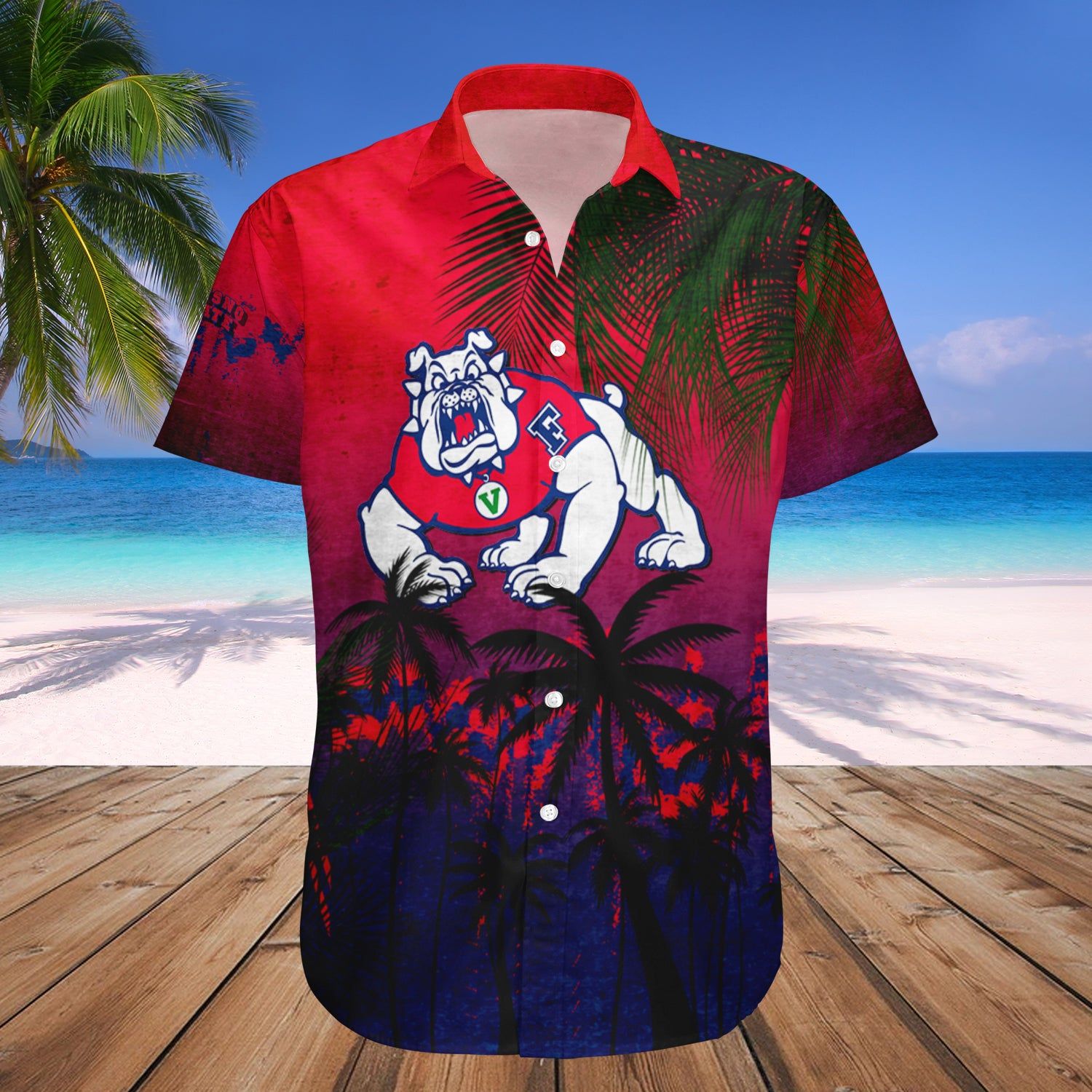 Fresno State Bulldogs Hawaii Shirt Coconut Tree Tropical Grunge NCAA
