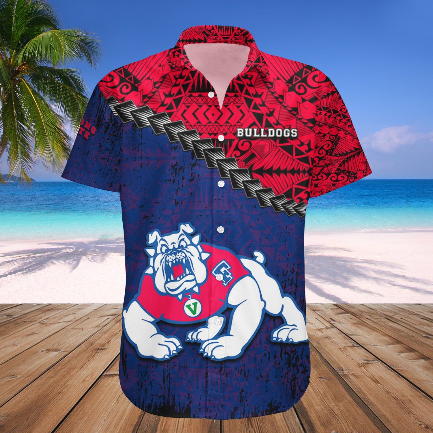 Fresno State Bulldogs Hawaii Shirt Grunge Polynesian Tattoo NCAA