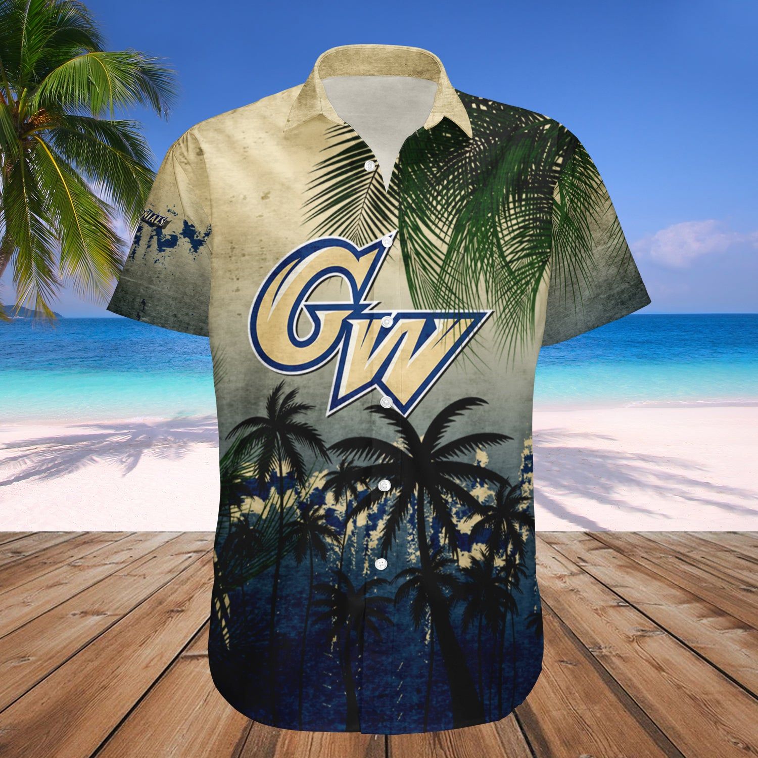 George Washington Colonials Hawaii Shirt Coconut Tree Tropical Grunge NCAA