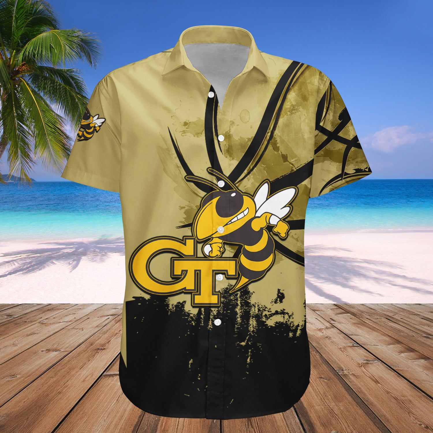 Georgia Tech Yellow Jackets Hawaii Shirt Basketball Net Grunge Pattern NCAA