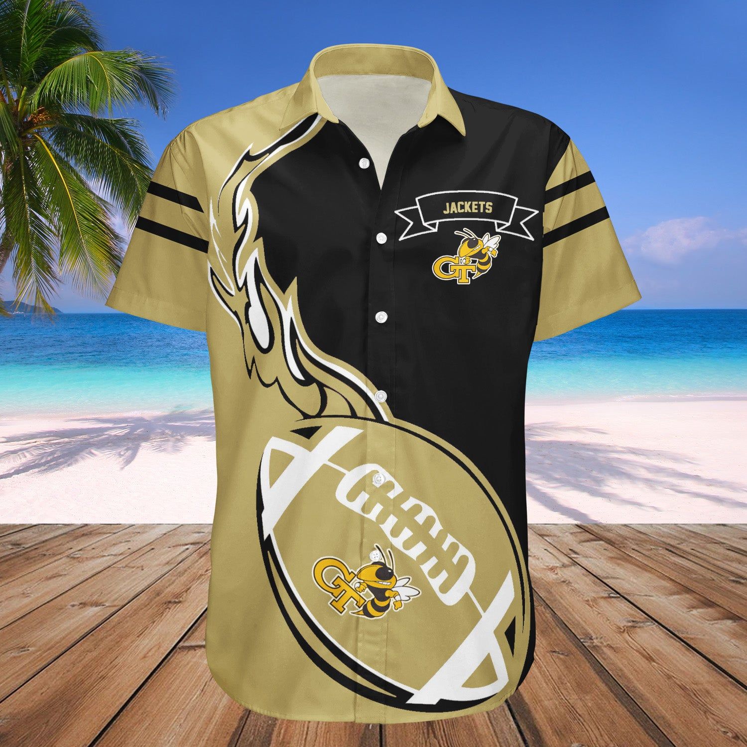 Georgia Tech Yellow Jackets Hawaii Shirt Flame Ball NCAA