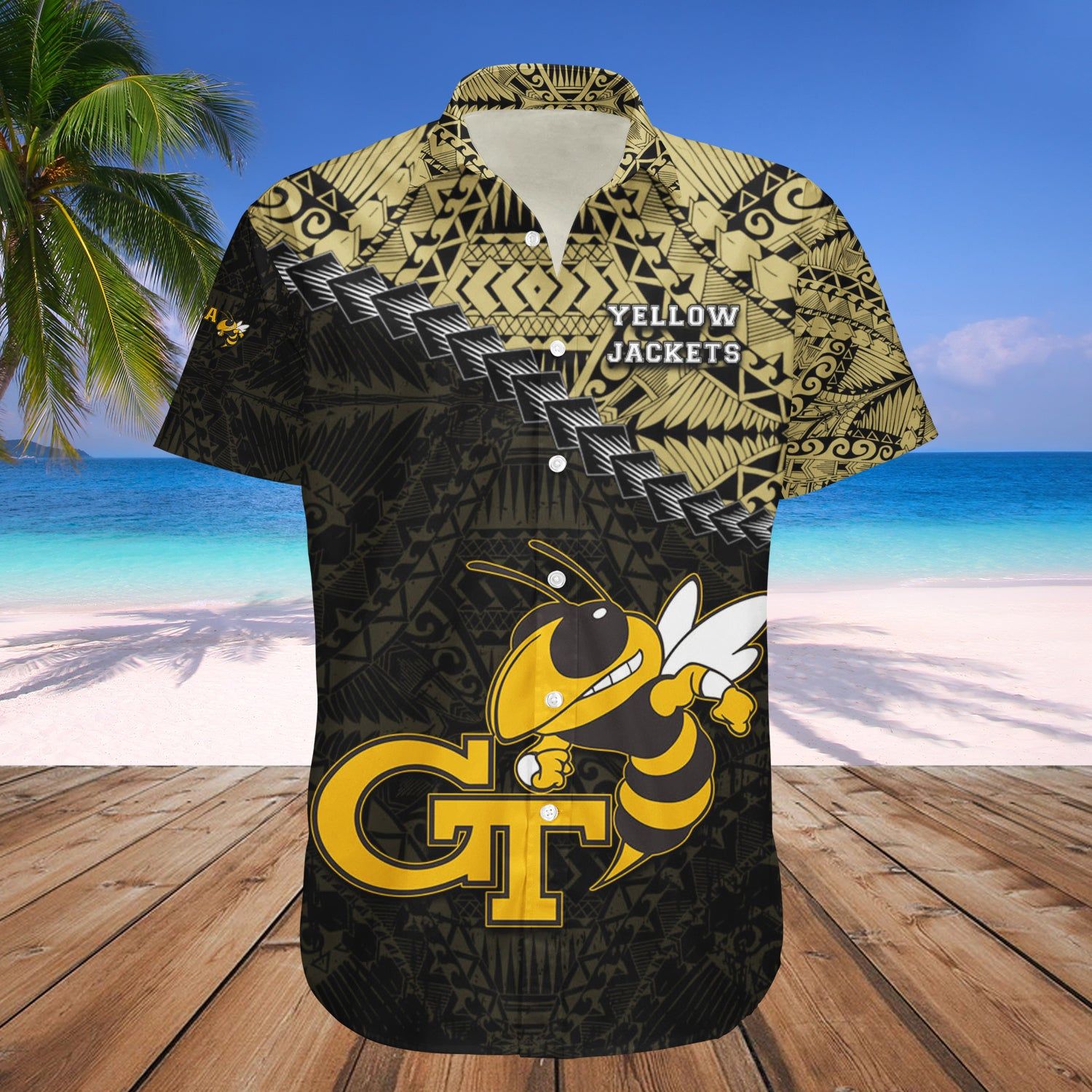 Georgia Tech Yellow Jackets Hawaii Shirt Grunge Polynesian Tattoo NCAA