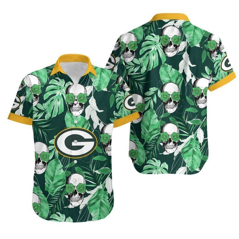 Green Bay Packers Coconut Leaves And Skulls Hawaii Shirt And Shorts: Summer Collection