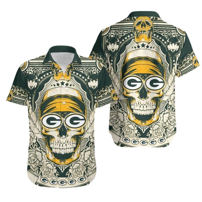 Green Bay Packers Skull NFL Gift For Fan Hawaii Shirt And Shorts: Summer Collection, Trendy Aloha