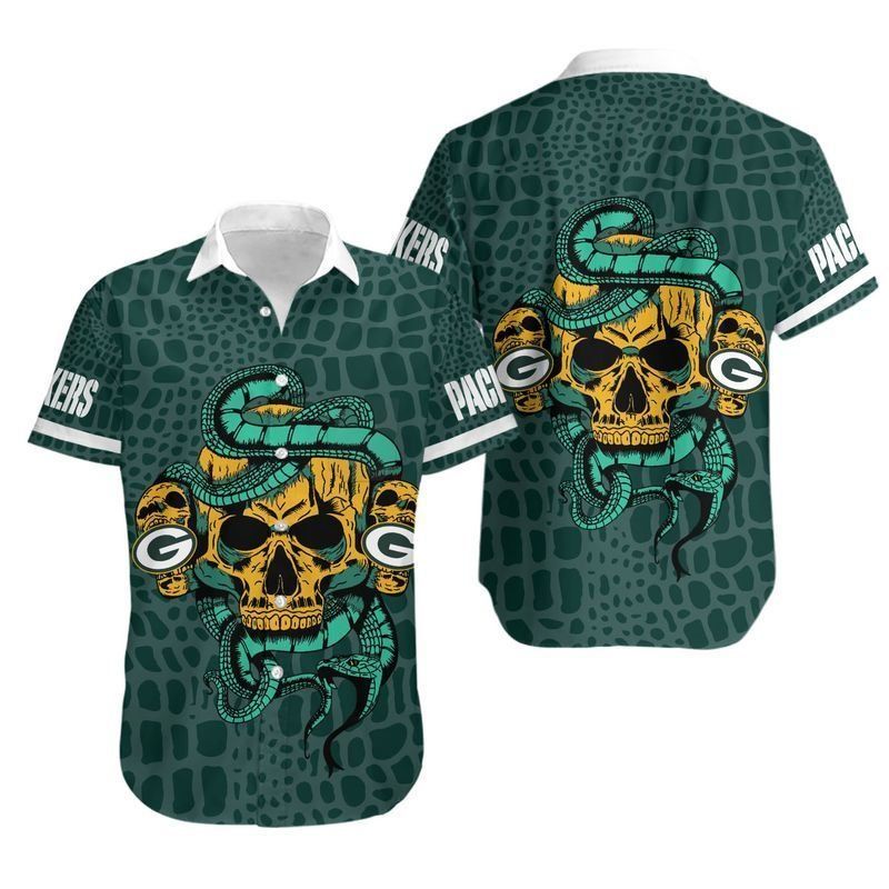 Green Bay Packers Snake And Skull Hawaii Shirt And Shorts: Summer Collection