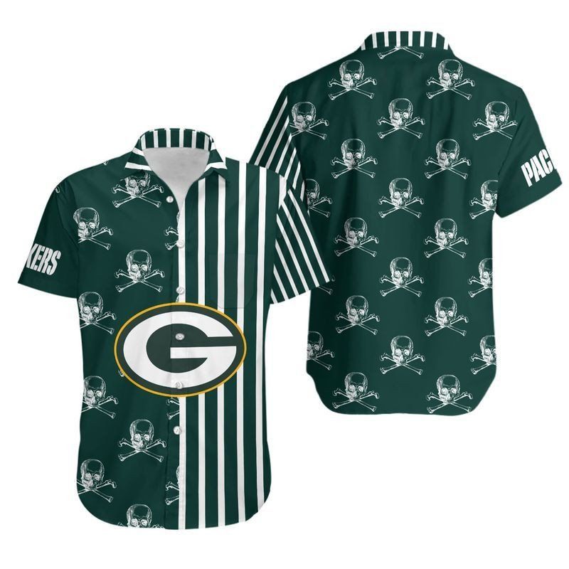 Green Bay Packers Stripes And Skull Hawaii Shirt And Shorts: Summer Collection