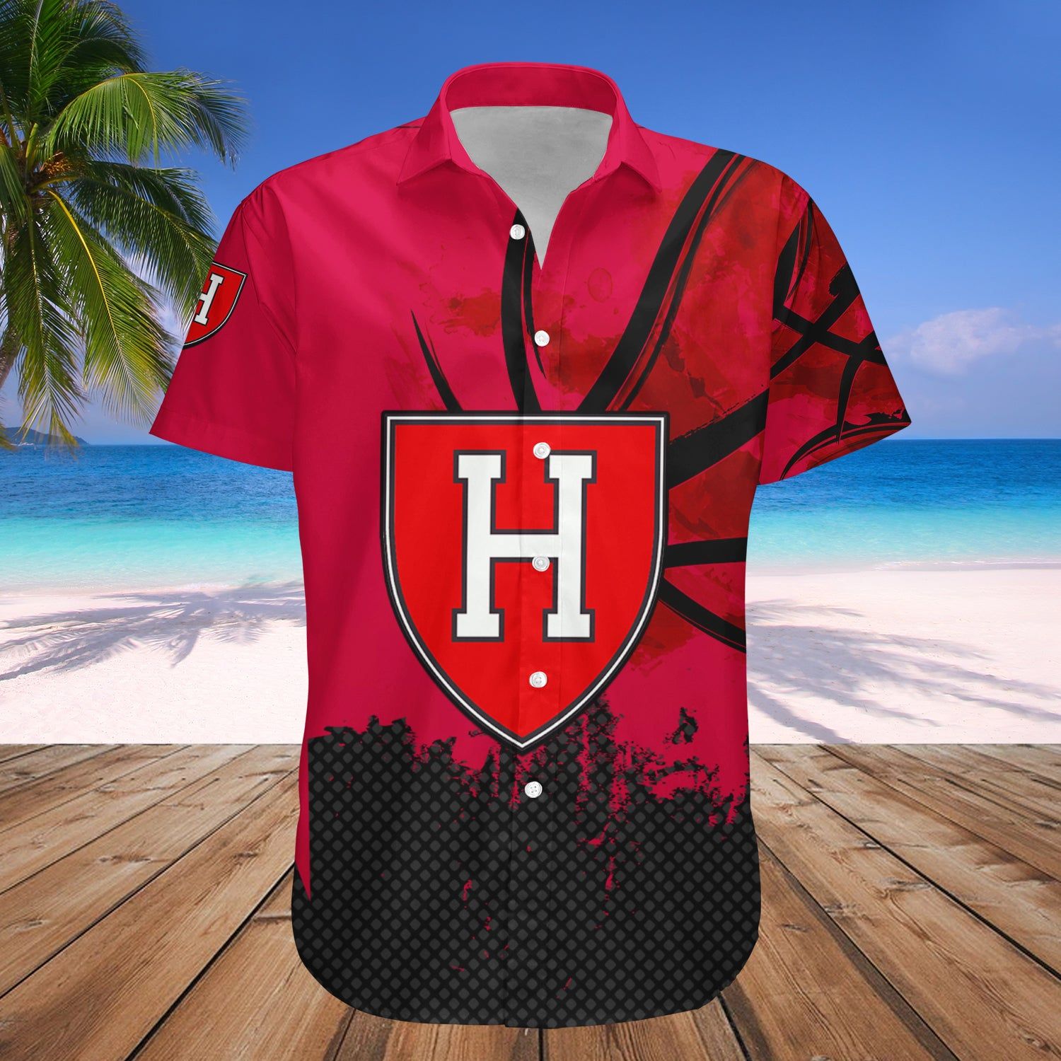 Harvard Crimson Hawaii Shirt Basketball Net Grunge Pattern NCAA