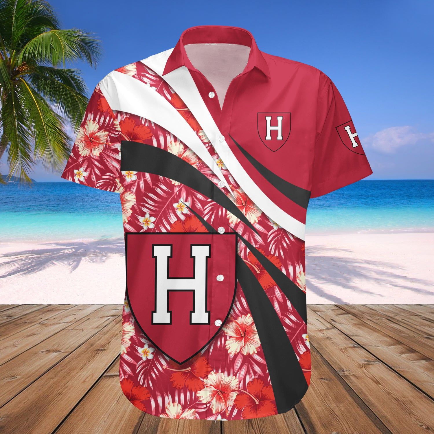 Harvard Crimson Hawaii Shirt Hibiscus Sport Style NCAA