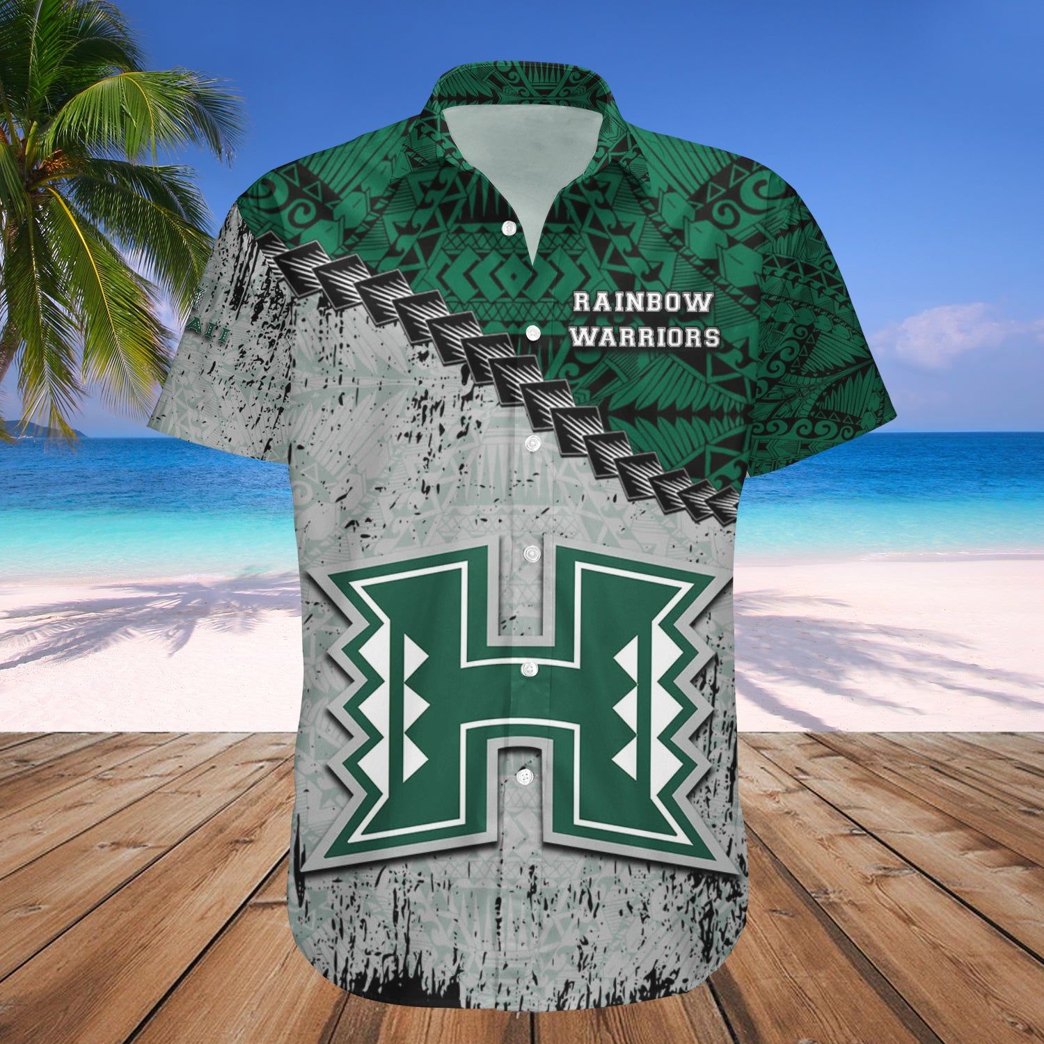 Hawaii Rainbow Warriors Hawaii Shirt Grunge Polynesian Tattoo NCAA