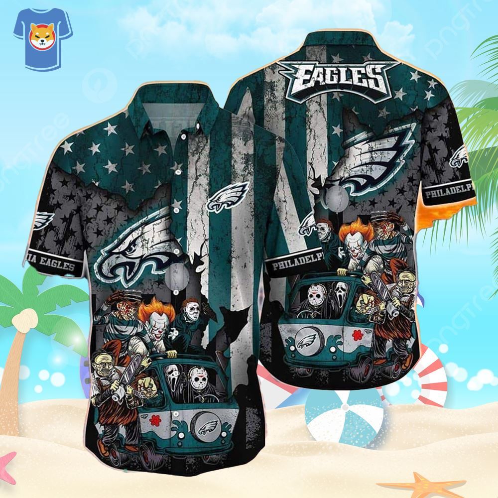 Horror Halloween Characters NFL Philadelphia Eagles Hawaiian Shirt