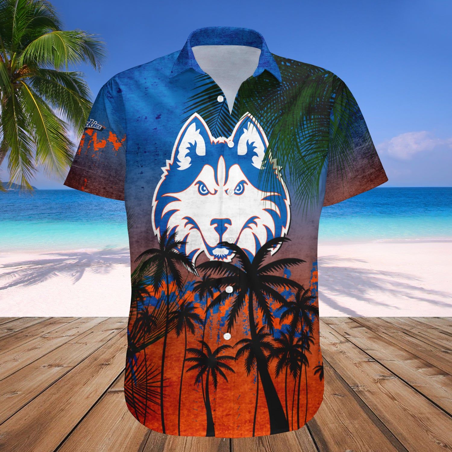 Houston Baptist Huskies Hawaii Shirt Coconut Tree Tropical Grunge NCAA