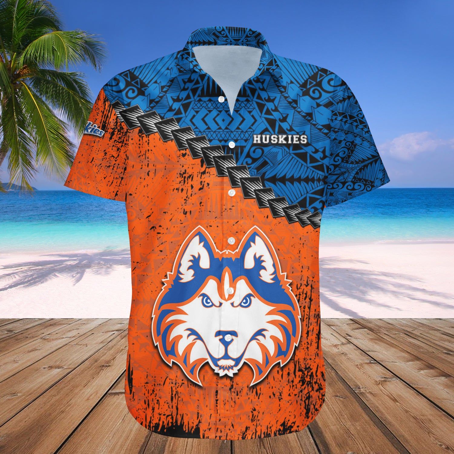 Houston Baptist Huskies Hawaii Shirt Grunge Polynesian Tattoo NCAA