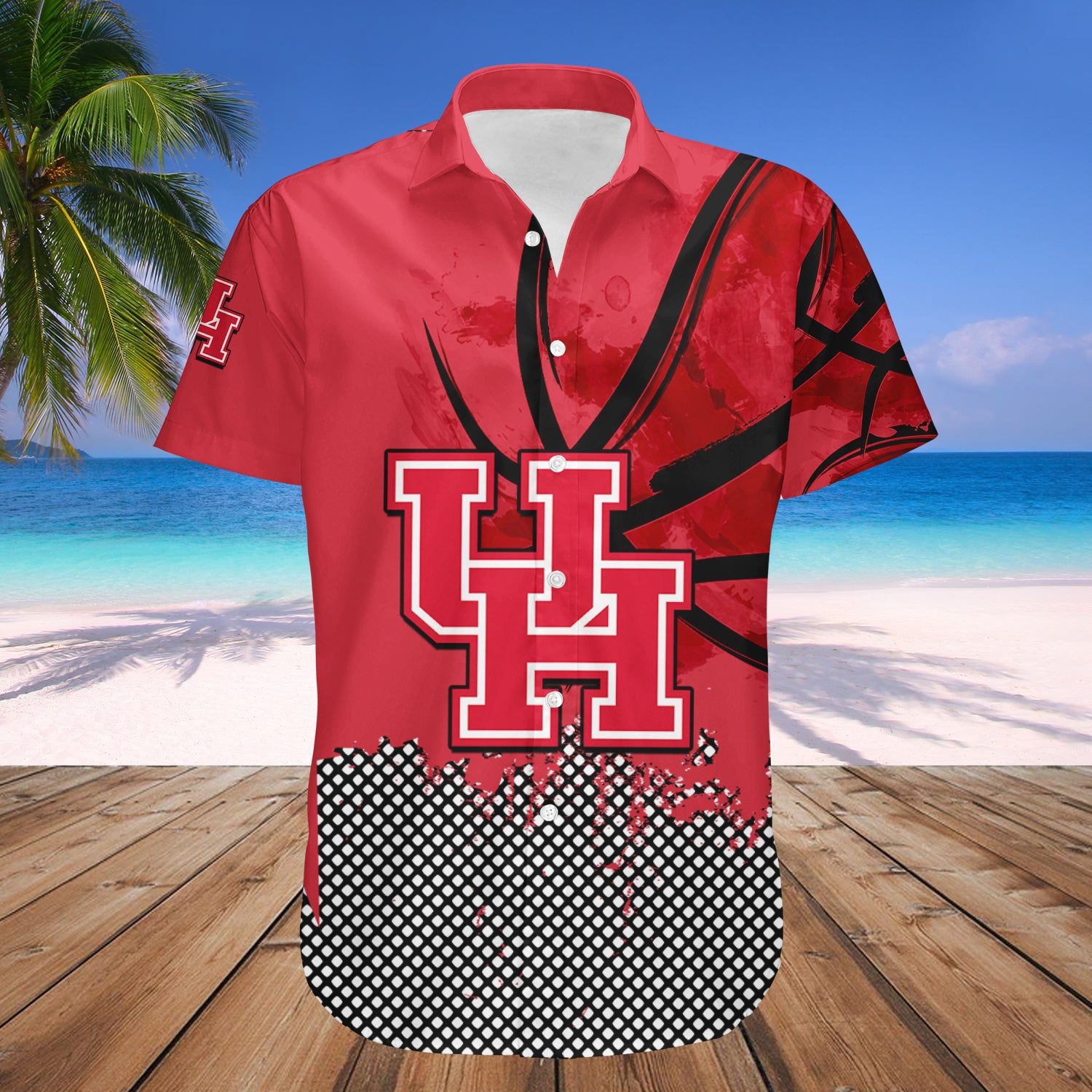 Houston Cougars Hawaii Shirt Basketball Net Grunge Pattern NCAA