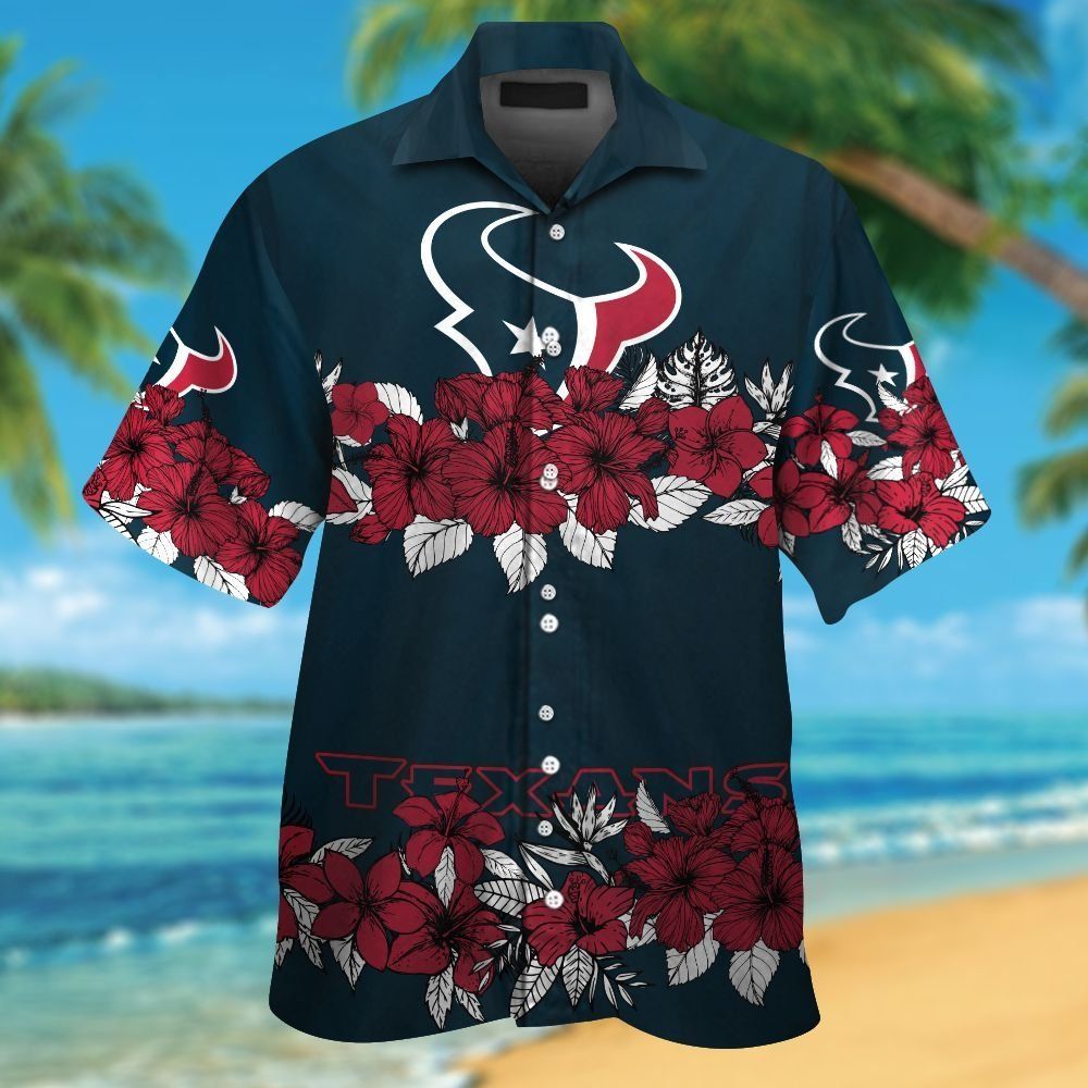 Houston Texans Short Sleeve Button Up Tropical Hawaiian Shirt VER024